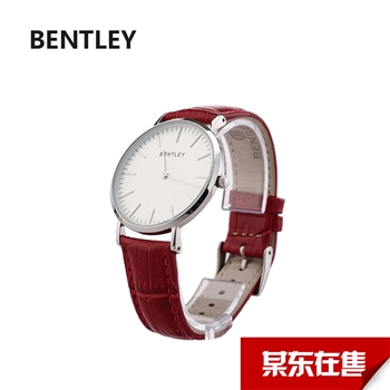BENTLEY 钢色壳白面红色鳄纹 牛皮表带 女士腕表手表BL520-1314LWWR