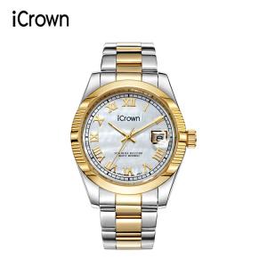 艾克朗icrown 男表外径40mm全钢表不锈钢防水表经典简约手表246005G 金色